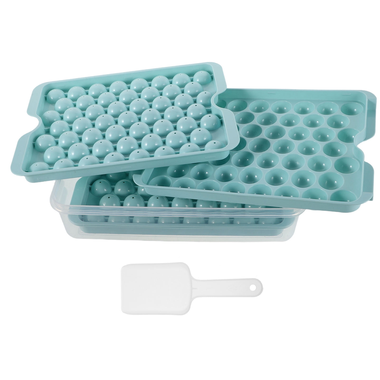 Worgeous 1 Set Easy Press Ice Cube Maker Ice Sphere Moulds For Summer Ice Tray With Lid For Freezer Reusable Mini Ice Cube Trays With Scoop