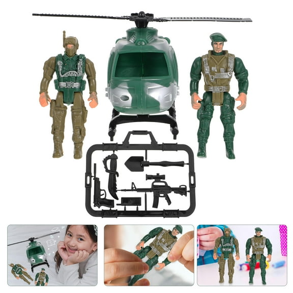 Worgeous 1 Set Mini Helicopter Soldier Kit Tiny Battle Playset