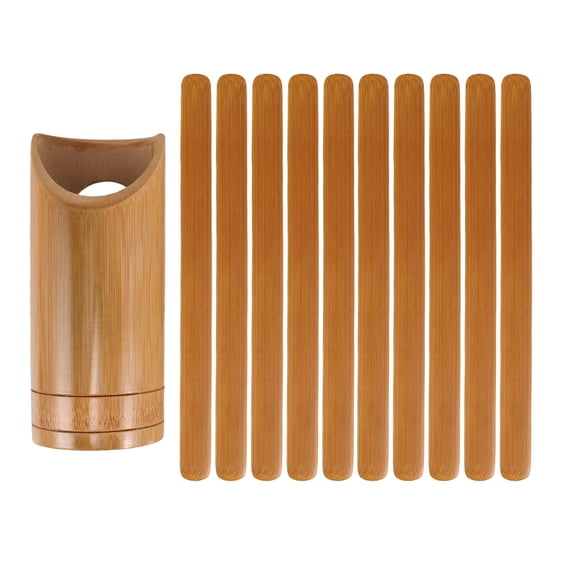 COSMOBETTY Bamboo Stick Dispenser for Games Fortune Telling Wands with Storage Bucket Light Brown