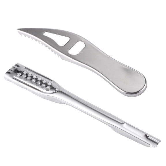 Worgeous 1 Set of 2pcs Stainless Steel Fish Scale Remover Manual Fish Scraper Seafood Knife Kitchen Tool (Prong and Flat)