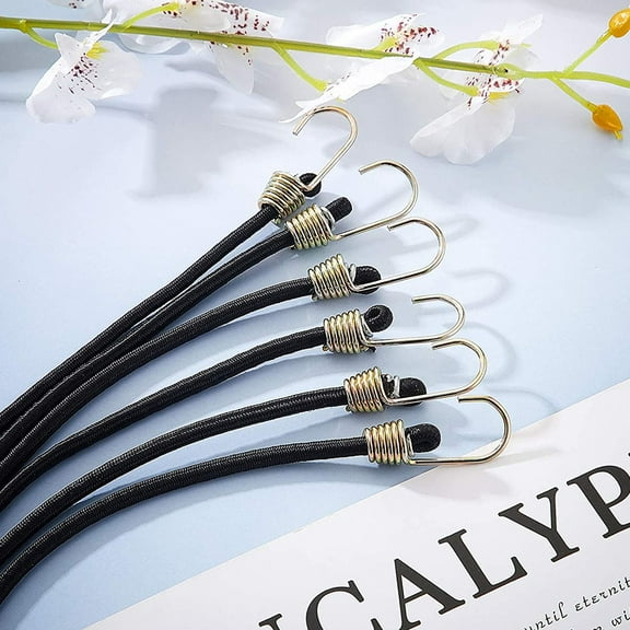 FONDOTIN Cargo Tightening Rope Elastic Cord Black Rubber for Luggage Secure 10Pcs