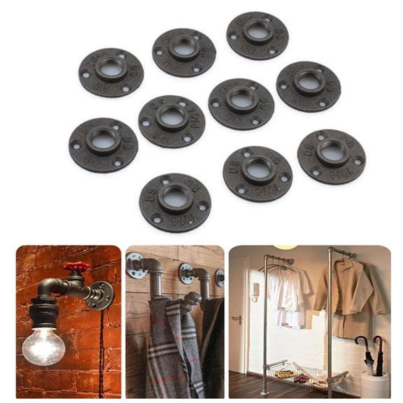 Worgeous 10 Pcs Mount Flange Base Malleable Threaded Floor Flange 6.50X6.50X1.50CM Black