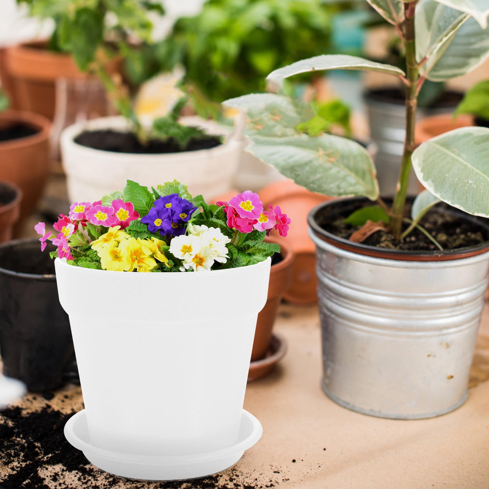 10 Sets Plastic Flower Pot Garden Nursery Pots Plants White
