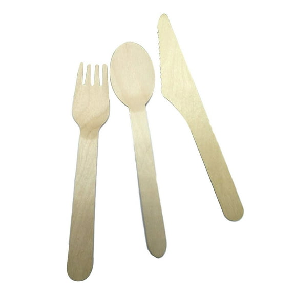 Wooden Cutlery Set Disposable 100pcs Beige Wood Utensils for Kitchen Use Parties BBQ Picnic 30 Spoons 40 Forks 30 Cutters