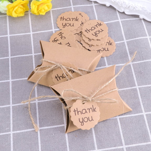 Worgeous 100pcs/50 Sets Creative Thank You Candy Boxes Kraft Paper Packaging Gift Treats Goodies Boxes Party Supplies (Pillow Shape)