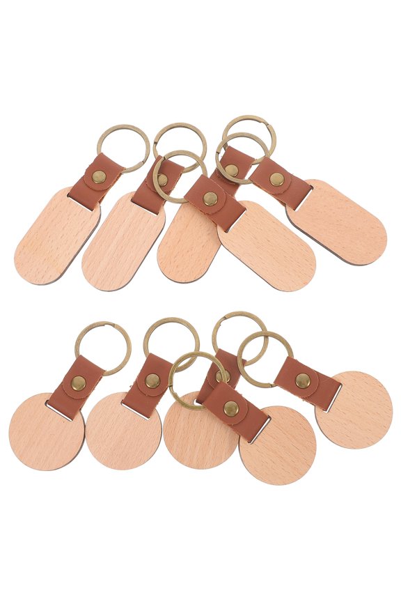 10Pcs Blank Keychains Wood Keychain Blanks Wooden Key Rings Crafts Engravable Wooden Keychains