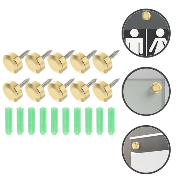 BESTYASH 10Pcs Mirror Screws Nails Fasteners Plated Gold Color for Advertising and Wall Signs
