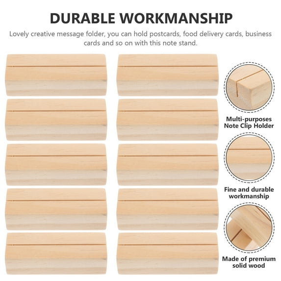 Worgeous 10Pcs Note Clip Holders Postcard Stand Wooden Rectangular for Office Table 2.8x0.98x0.71in