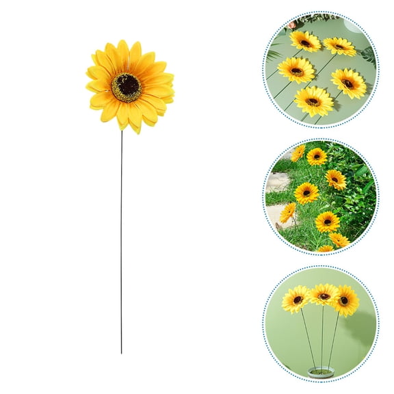 WHAMVOX Yellow Sunflower Shape Garden Stakes for Outdoor Decor Metal and Cloth Design Realistic and Vibrant 10pcs