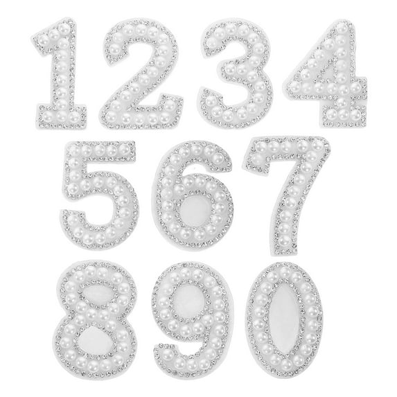 Worgeous 10pcs Self-Adhesive Number Stickers For Diy Crafting Rhinestone Imitation Pearls Patches For Diy Sewing Crafts Phones Laptops Bag Decor
