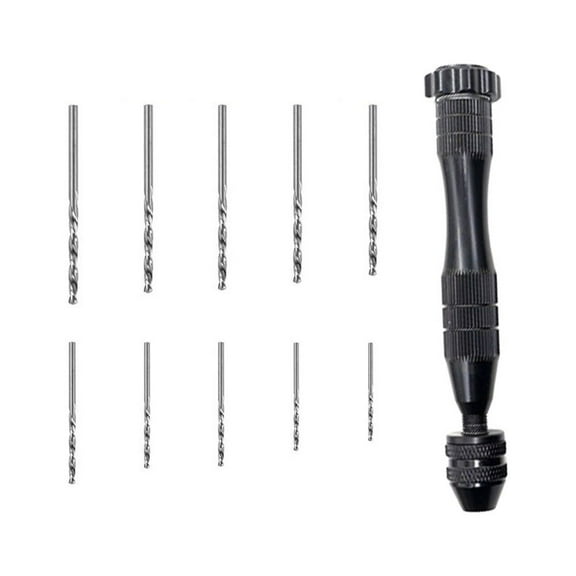 Worgeous 11 Pcs/1 Hand Drill Hand Twist Drill Tool Set Wire Gauge Bits Size 1 Black