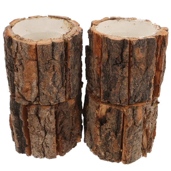 Worgeous 12 Pcs Wood Flower Container Bark Flower Pot Small Wooden Bucket Barrel Planters