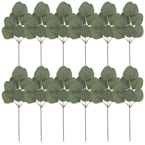 Worgeous 12pcs Realistic Artificial Eucalyptus Stems for Home Vase Decor with Green Leaves Plastic Material