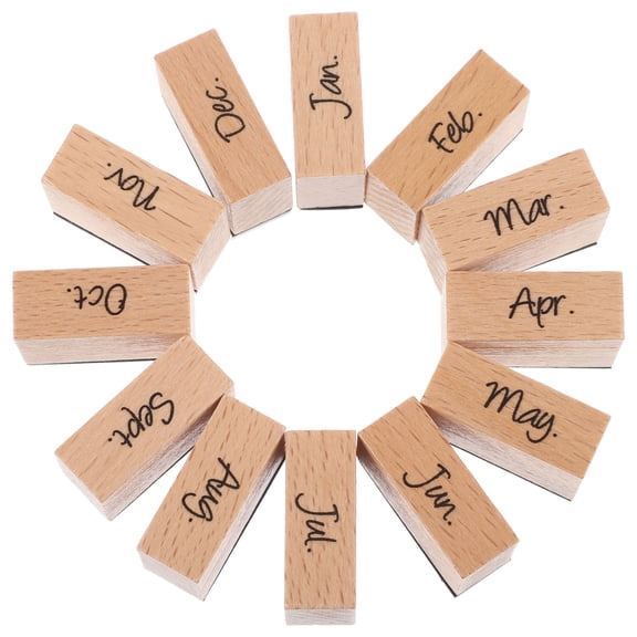 ROMANSENTIAL Scrapbooking Embellishments Month Stamp Brown 12Pcs