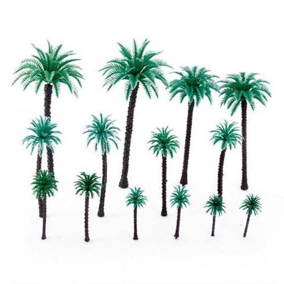 Worgeous 14pcs Mini Green Scenery Landscape Model Green Coconut Palms Tree in Different Sizes