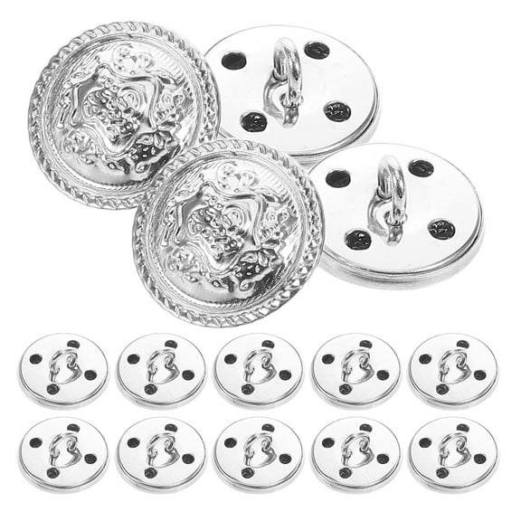 SKISUNO 14Pcs Vintage Metal Buttons for Clothes Plated Silver British Style Coat Buttons for Sewing and Embellishments