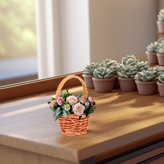 COSMOBETTY Mini Rattan Baskets Light Brown 16Pcs 2.6X1.8X1.2In