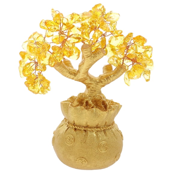 COSMOBETTY Artificial Money Tree Crystal Bonsai Style Yellow 1Set Office Tabletop Ornament