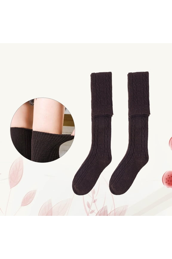 1Pair Women's Autumn Winter Warm Wool Socks Over the Knee Stockings Retro Trendy Women's Cotton Socks (Coffee)