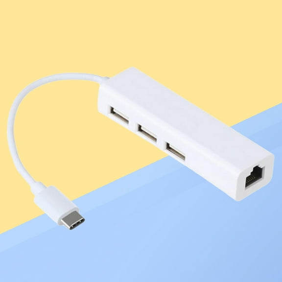 Worgeous Network Adapter Type C Ethernet Adapter with USB Hub White ABS 1Pack