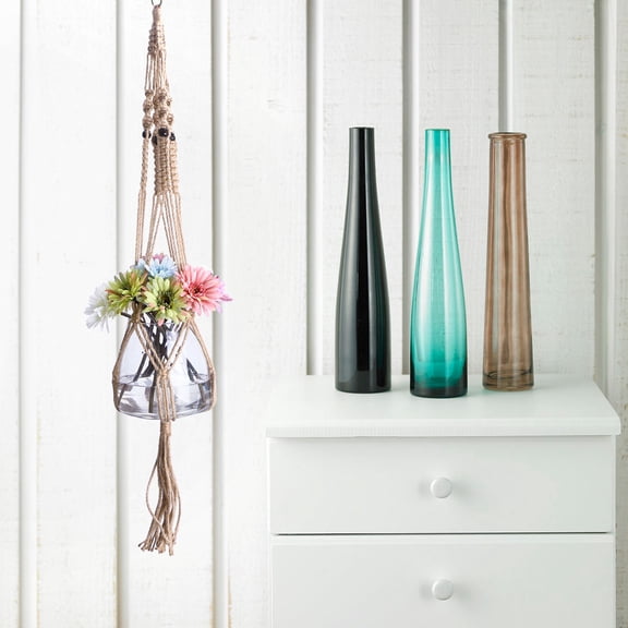 Worgeous 1Pcs Beige Cotton Rope Macrame Plant Hanger for Deck and Patio Decor Boho Style