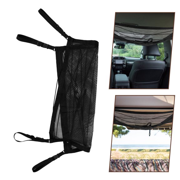 Worgeous 1Pcs Black Car Ceiling Cargo Net with Drawstring Design for Drivers