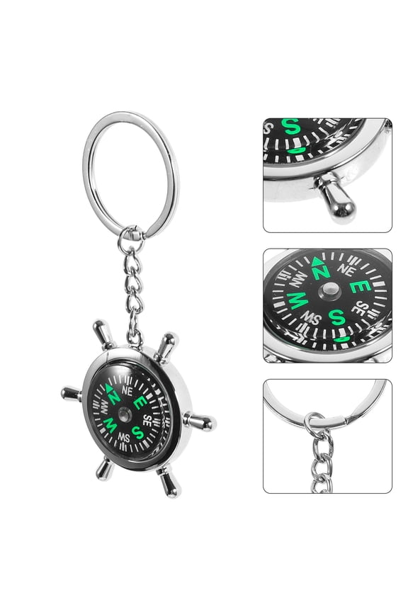 Compass Hiking Survival Zinc Alloy Silver Compact Key Ring 1Pack