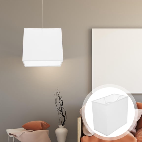 Worgeous 1Pcs Rectangular Pleated Design White Cloth Lampshade for Table Lighting 11.8x6.5x3.9in