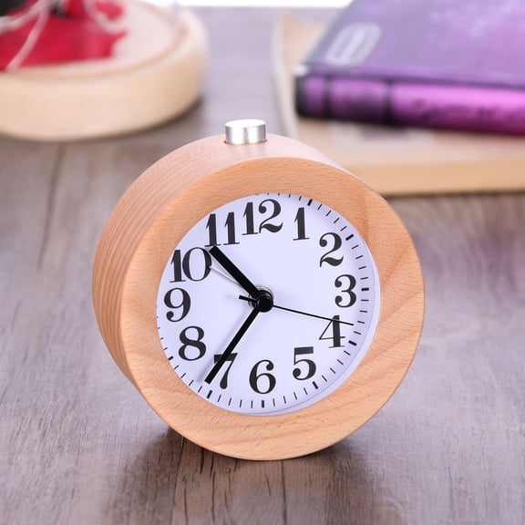 COSMOBETTY No Ticking Alarm Clock Creative Round Classic Wooden Silent Desk 1Pcs 3.7*1.9in