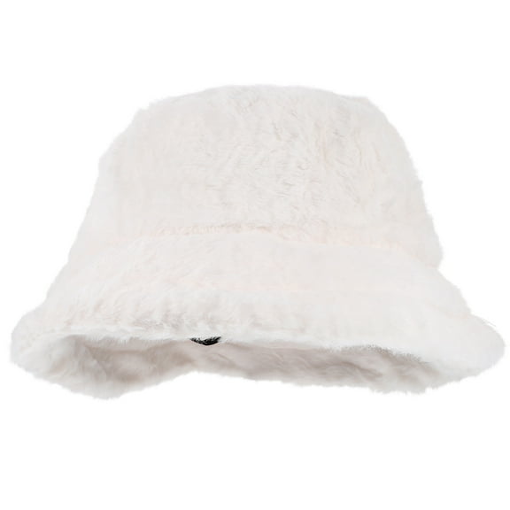 BESTYASH Fuzzy White Bucket Hat Womens Wide Brim Plush Hat for Outdoor Cold Weather