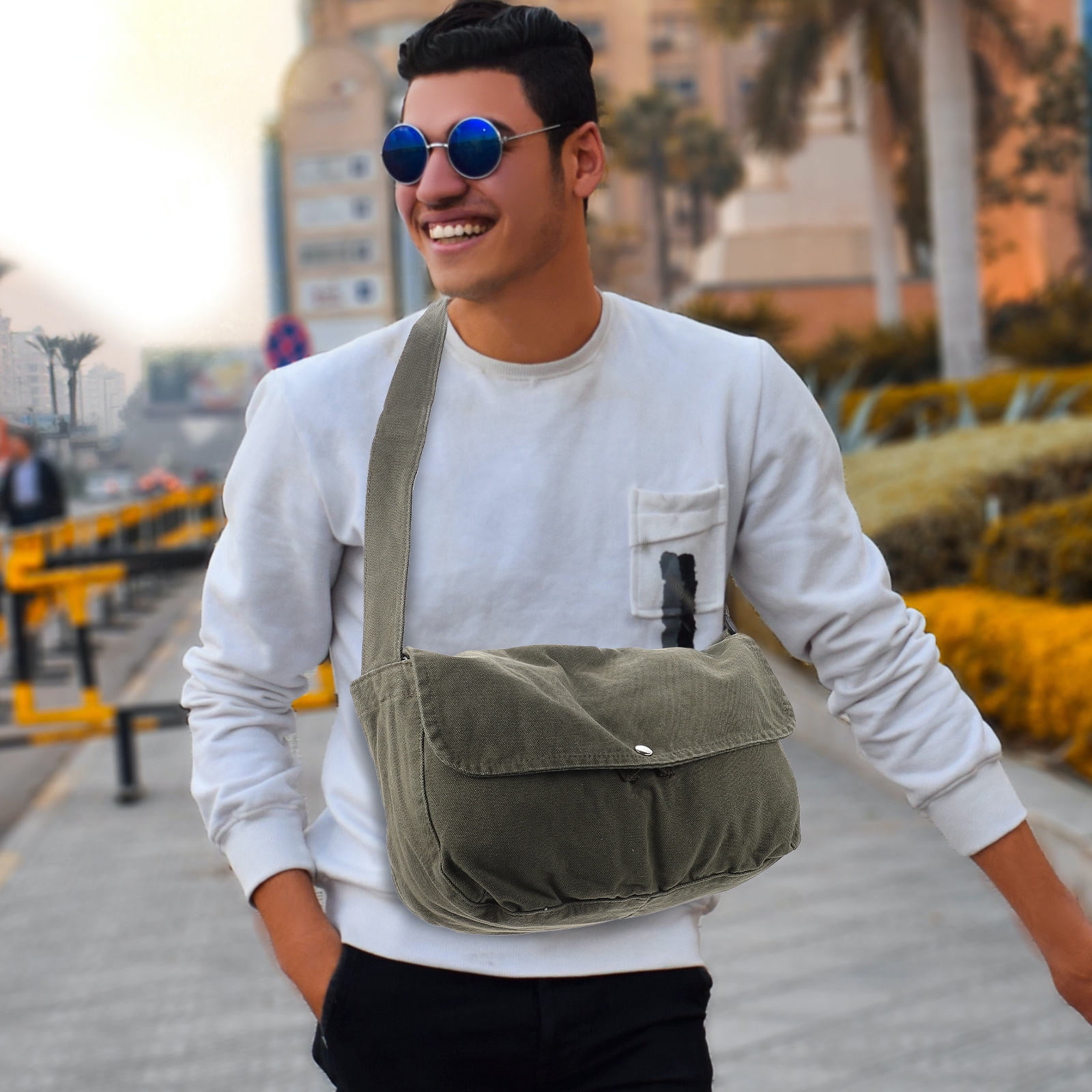 Canvas Messenger Bag – Adjustable Crossbody Shoulder Bag For Travel & Work (33x30x5cm, Expands To 10cm)