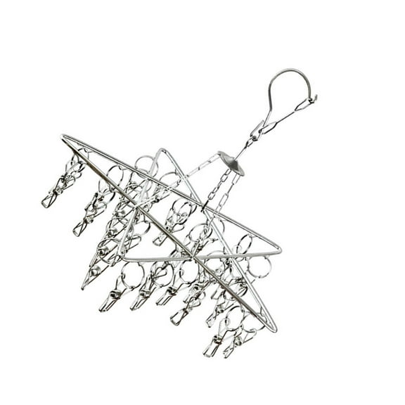 FONDOTIN Stainless Steel Sock Dryer Rack with Multi-Functional Clothespin Hooks, Portable Laundry Hanging Organizer for Clothes