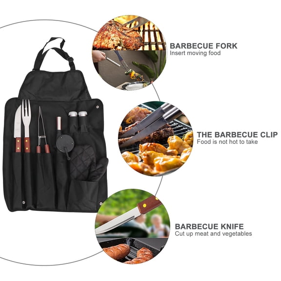 Worgeous 1Set Utensils for Barbecues Black Stainless Steel BBQ Tools for Family Gatherings