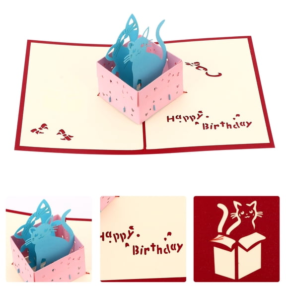 Worgeous 1pc Birthday Cat Pop-up Cards Delicate 3D Birthday Cards Creative Greeting Cards