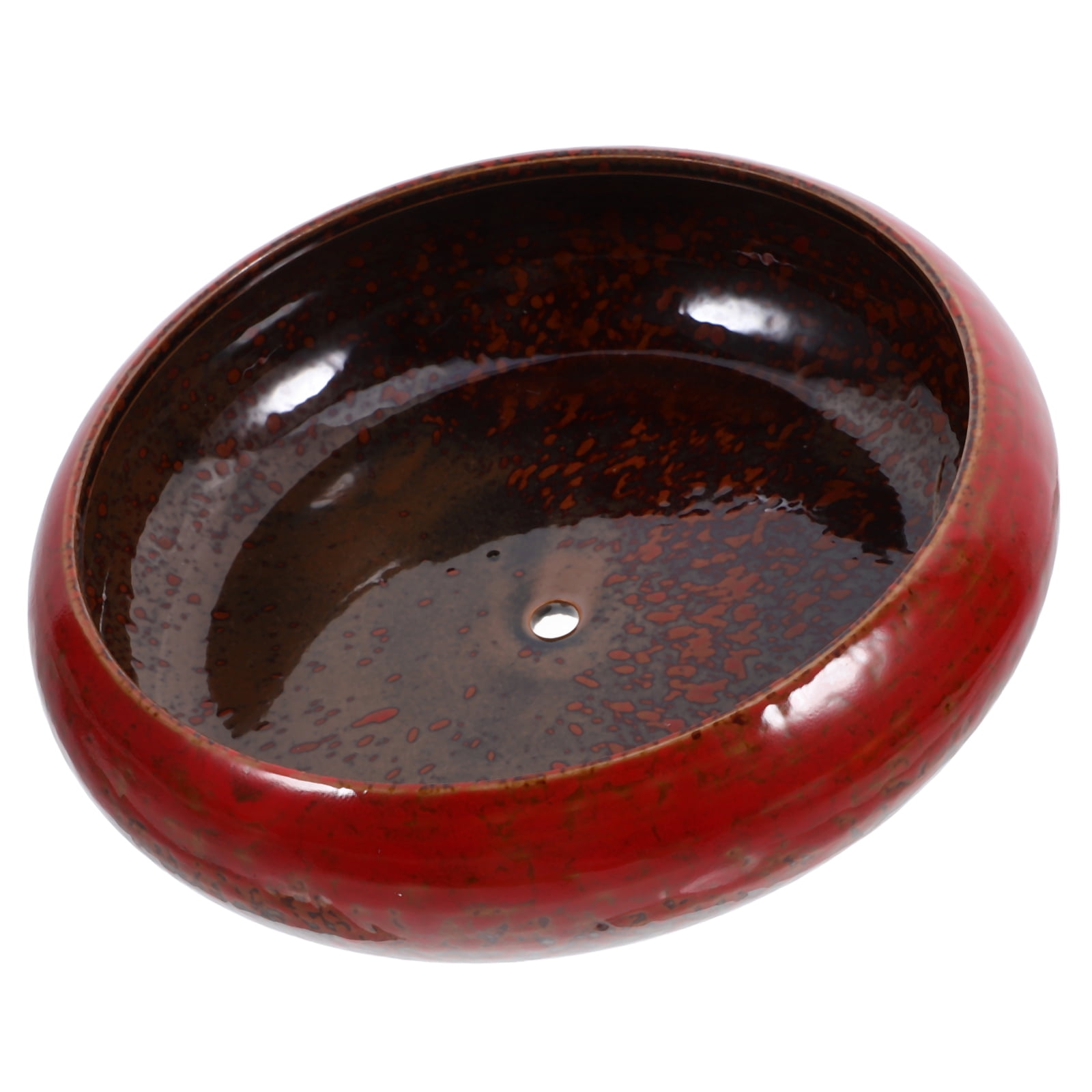 Flower Pots Indoor Ceramic Succulent Planter, 7.27in Large Round Shallow Glazed Bonsai Pot with Drainage Hole, Random Color Table Decor