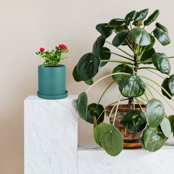 RENACLIPY Green Ceramic Indoor Plant Pot, Minimalist Style Planter for Home, Office, Single Piece