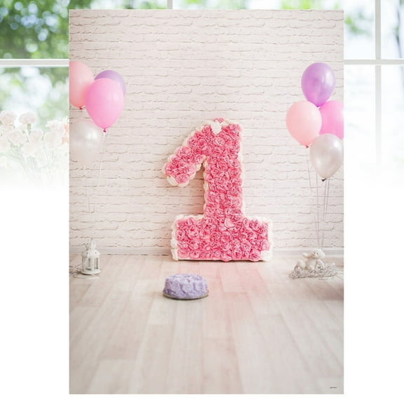 Worgeous 1st Birthday Photo Background Cloth 3D Cartoon Balloon Floral Photography Backdrop Wall Props ( )