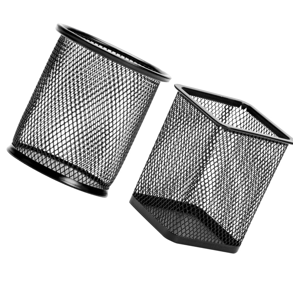 Worgeous 2 Pcs Cylinder and Cuboid Pen Holder Iron Mesh Pen Container ...