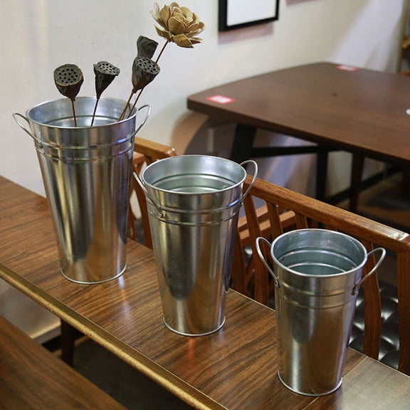 Worgeous 2 Pcs Galvanized Iron Sheet Flower Vases for DIY Craft Projects and Home Decor Silver