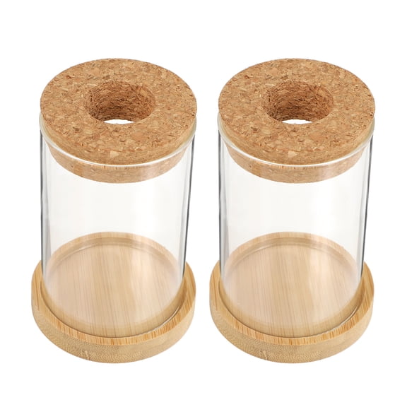 2-Pack Glass Terrarium with Wooden Holders for Hydroponic Plants, Office Decor, Sunflower Display Containers