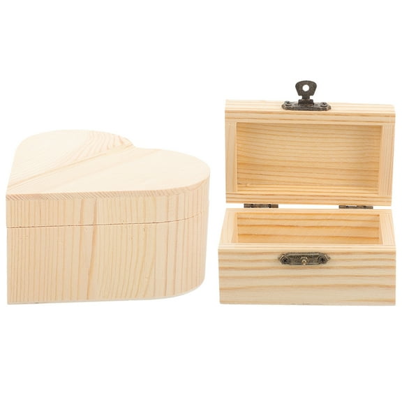 Worgeous  2 Pcs Handmade DIY Wooden Storage Box Cardboard Square Container Treasure Chest