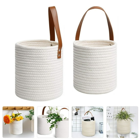 CIMAXIC Wall Hanging Baskets Simulated Rattan Plant Hanging Baskets Cotton 2Pcs