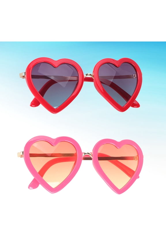 2 Pcs Heart Decorative Sunglasses Red and Rosy Sunglasses Girl Child 12x12cm
