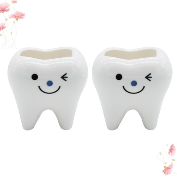 CIMAXIC Set of 2 Small White Ceramic Planter Pots Tooth Design for Indoor Plants