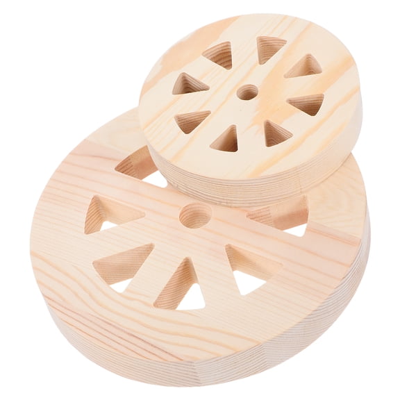 SEWCHICS Wooden Cartwheel Garden Ornaments Wooden Wheel Wall Decor Beige 2Pcs 3.9X3.9X0.87In
