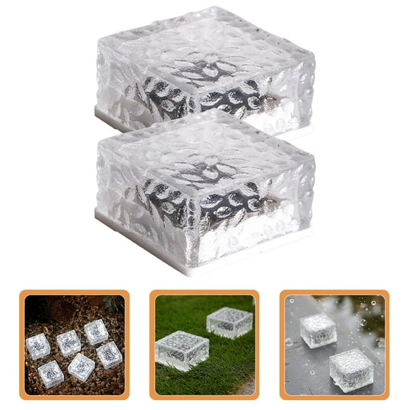 Worgeous  2 Pcs Ice Brick Lamp Solar Garden Lights for outside Powered