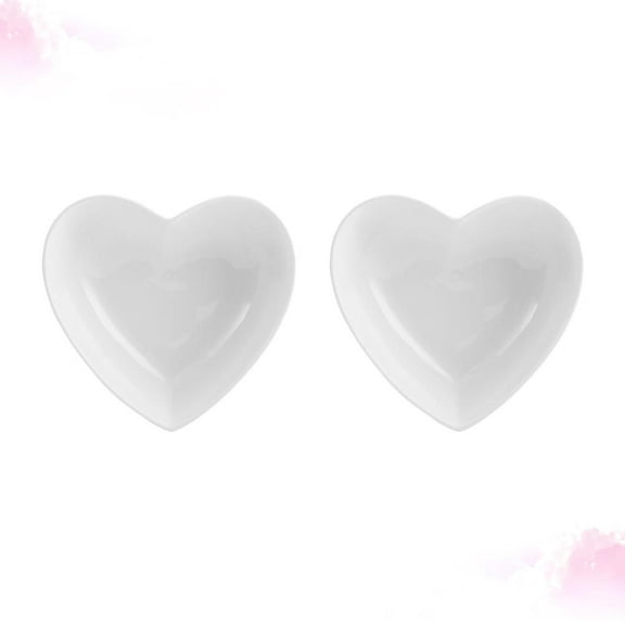 KALLORY Heart Shape Dishware Ceramic Dipping Bowls White 2Pcs