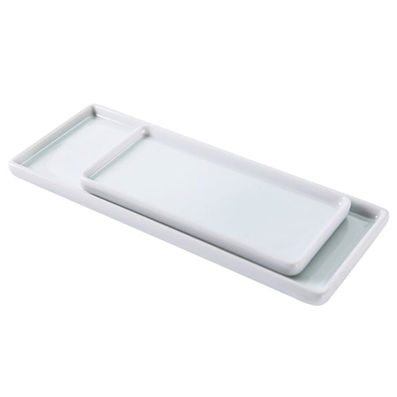 FONDOTIN White Ceramic Storage Tray for Bathroom Toiletries, Multipurpose Organizer Plate, 2 Pieces Set