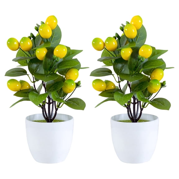 SWETRACE Set of 2 Artificial Yellow Bonsai Plants, Plastic Decorative Indoor Miniature Trees 11.4 x 3.3 x 3.3 inches