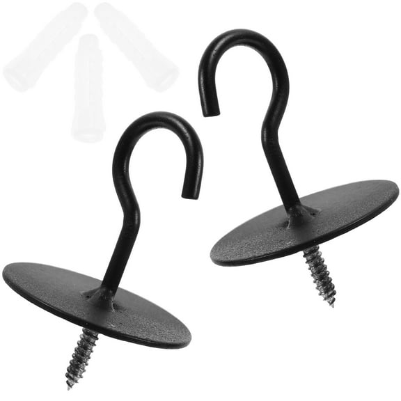 Worgeous 2 Pcs Wrought Iron Hook Heavy Duty Hooks Decorative Ceiling Black